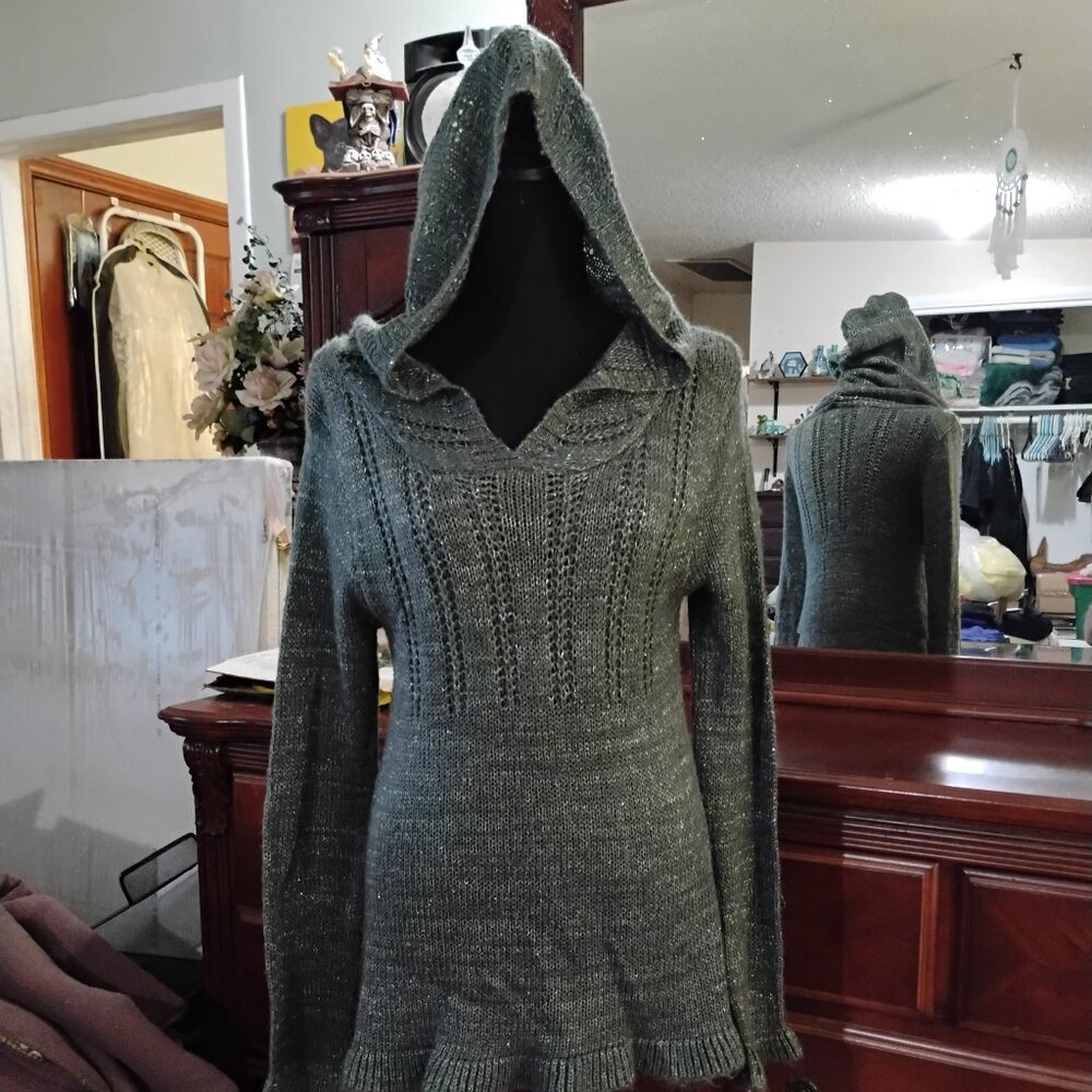 Dark Grey Long Sleeve Sweater with Hood